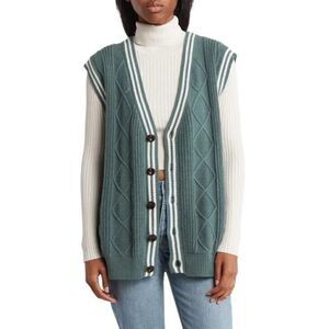 BP Nordstrom Oversized Cable Knit Sweater Vest In Green Size XS Preppy Unisex